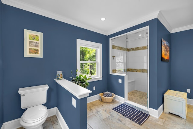 128 Holcomb Hill Rd, New Hartford, CT 06057 - full bathroom featuring walk in shower, crown molding, and recessed lighting
