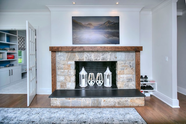 16 Gault Park Dr, Westport, CT 06880 - detailed view of wood finished floors, crown molding, and a fireplace