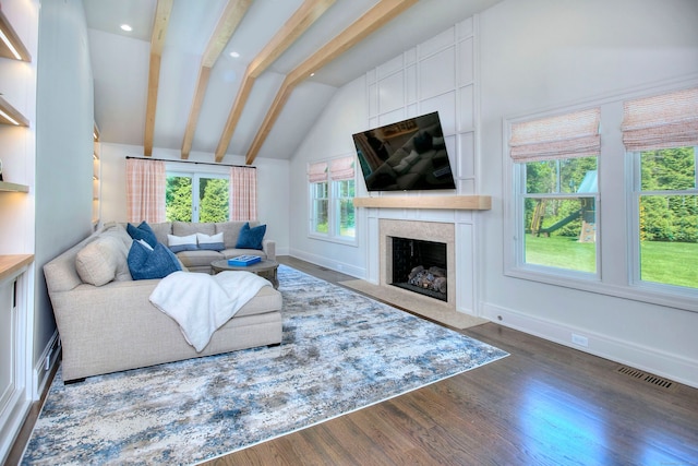 16 Gault Park Dr, Westport, CT 06880 - living room with lofted ceiling, wood finished floors, a high end fireplace, and recessed lighting