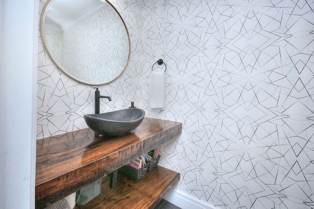16 Gault Park Dr, Westport, CT 06880 - bathroom featuring ornamental molding and a sink