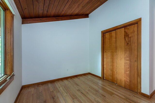 60 Ferry Bridge Rd, Washington, CT 06793 - unfurnished bedroom featuring light wood finished floors and wood ceiling