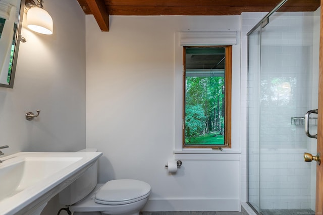 60 Ferry Bridge Rd, Washington, CT 06793 - full bath with a stall shower and beam ceiling