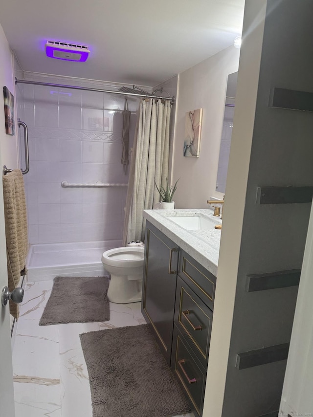 37 Brookwood Dr Apt D, Rocky Hill, CT 06067 - bathroom featuring a stall shower, vanity, and marble look tile flooring