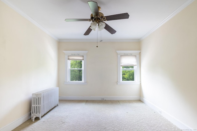 270 Decicco Rd, Waterbury, CT 06705 - spare room with radiator heating unit, healthy amount of natural light, carpet floors, crown molding, and a ceiling fan