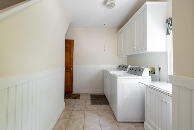 270 Decicco Rd, Waterbury, CT 06705 - washroom featuring cabinet space, independent washer and dryer, wainscoting, and light tile patterned flooring