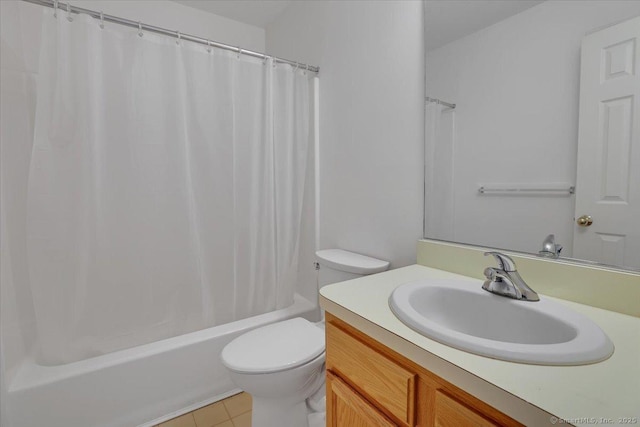 46 Rolling Grn, Middletown, CT 06457 - bathroom with vanity, shower / bath combo with shower curtain, and tile patterned floors