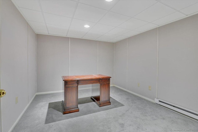 46 Rolling Grn, Middletown, CT 06457 - unfurnished office featuring a baseboard heating unit, carpet, and a paneled ceiling