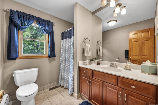 15 Quigley Rd, Wallingford, CT 06492 - bathroom featuring a baseboard radiator, vanity, tile patterned floors, and a shower with curtain