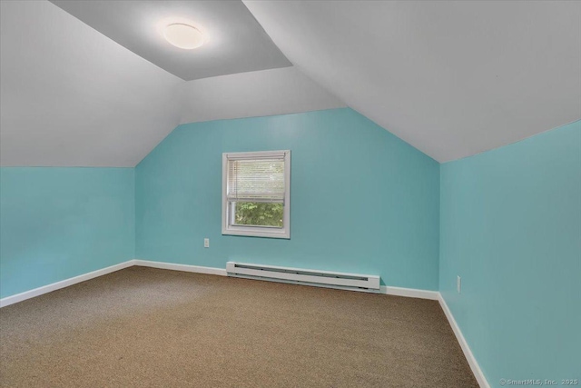 171 Lincoln St, Middletown, CT 06457 - additional living space featuring a baseboard heating unit, vaulted ceiling, and carpet flooring
