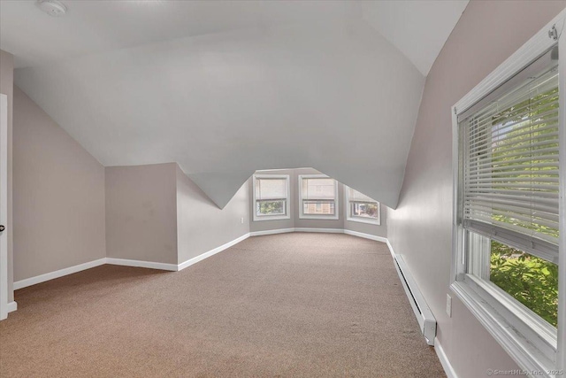 171 Lincoln St, Middletown, CT 06457 - additional living space with vaulted ceiling, carpet floors, and a baseboard heating unit