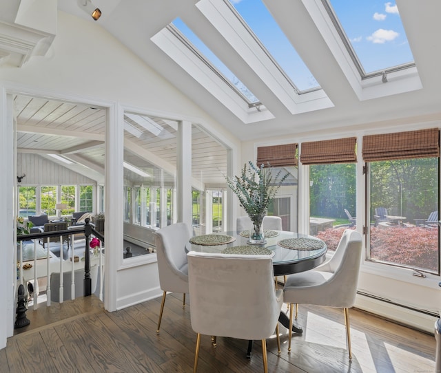 46 Tally Ho Rd, Ridgefield, CT 06877 - sunroom / solarium featuring a skylight, wood finished floors, and a baseboard radiator