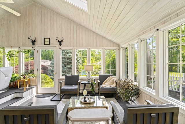 46 Tally Ho Rd, Ridgefield, CT 06877 - sunroom / solarium with lofted ceiling, wood walls, healthy amount of natural light, a skylight, and wooden ceiling