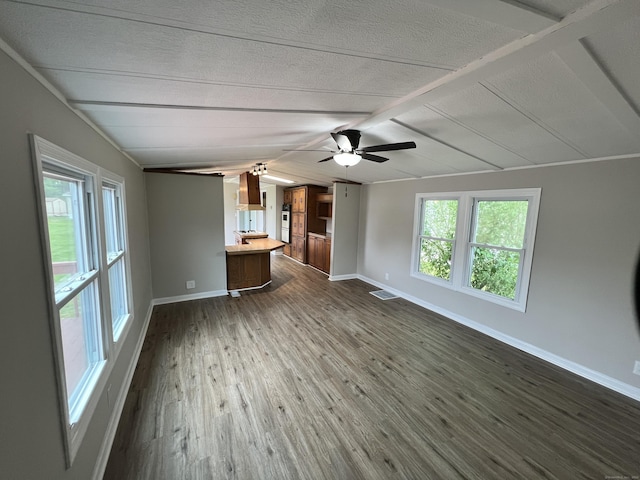 26 Jacqueline Ln, Windham, CT 06256 - unfurnished living room with dark wood finished floors, a ceiling fan, and a textured ceiling