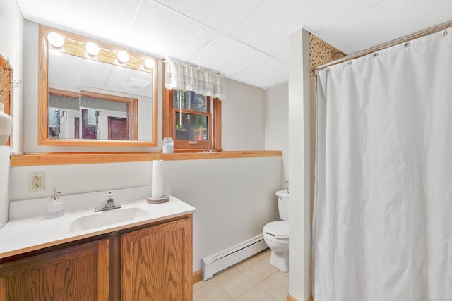 43 Phelps Rd, Marlborough, CT 06447 - bathroom featuring a baseboard radiator, tile patterned floors, vanity, and a shower with curtain