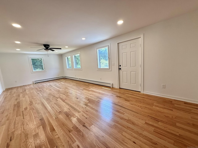 249 Wall St, Hebron, CT 06248 - empty room featuring recessed lighting, light wood-type flooring, ceiling fan, and a baseboard radiator