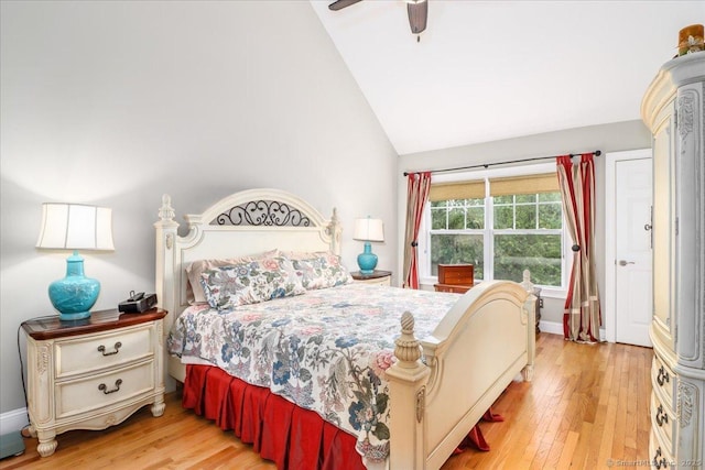 6 Faith Ln Unit 6, Danbury, CT 06810 - bedroom with light wood-style flooring, high vaulted ceiling, and ceiling fan