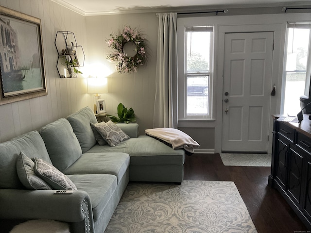 140 Stuart Ave, Norwalk, CT 06850 - living room with plenty of natural light, dark wood-style flooring, and ornamental molding