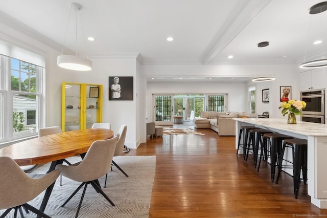 109 W Ave, Darien, CT 06820 - dining space with wood finished floors, recessed lighting, and ornamental molding