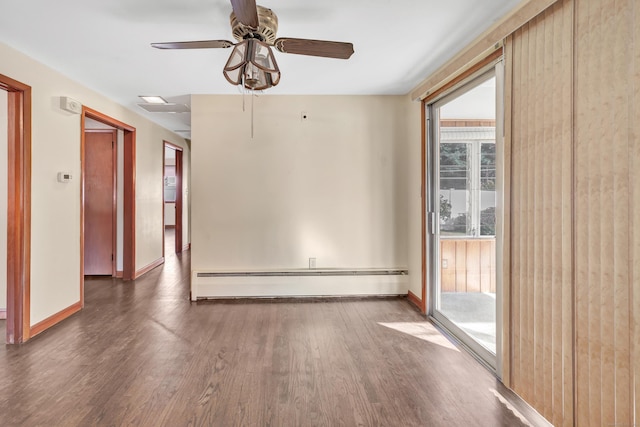165 Douglas St, Stratford, CT 06614 - unfurnished dining area featuring baseboard heating, ceiling fan, and wood finished floors