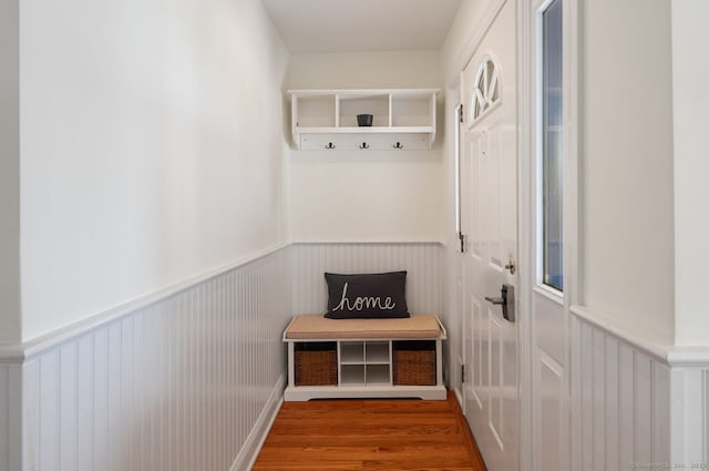 113 N Lake Shore Dr, Brookfield, CT 06804 - mudroom with a wainscoted wall, a decorative wall, and wood finished floors