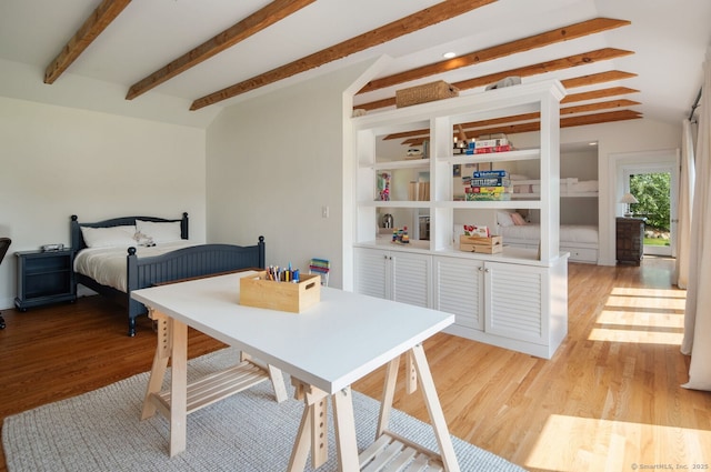 113 N Lake Shore Dr, Brookfield, CT 06804 - bedroom with light wood-style flooring and beamed ceiling