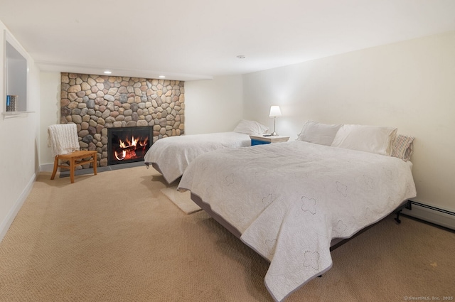 113 N Lake Shore Dr, Brookfield, CT 06804 - carpeted bedroom featuring a fireplace, recessed lighting, and baseboard heating