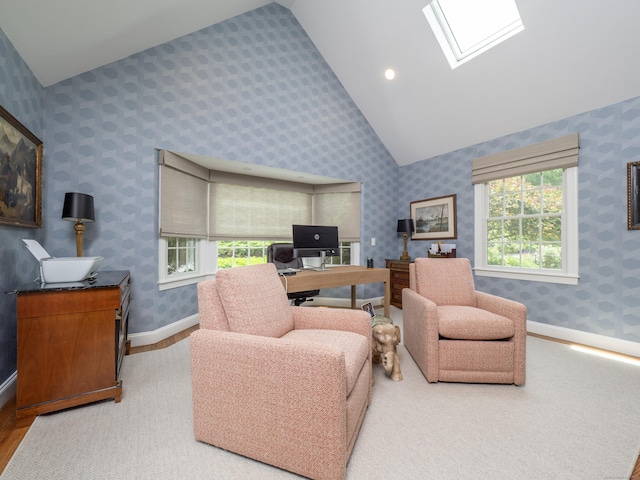 120 Prospect St Apt 63, Ridgefield, CT 06877 - office area featuring lofted ceiling, plenty of natural light, and a skylight