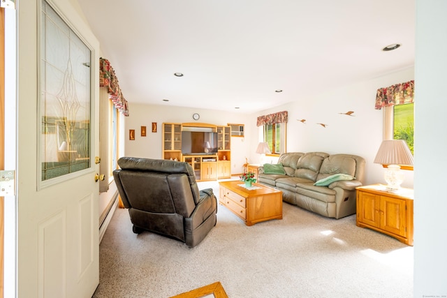 348 State Route 39, New Fairfield, CT 06812 - living room featuring carpet, healthy amount of natural light, a baseboard heating unit, and recessed lighting