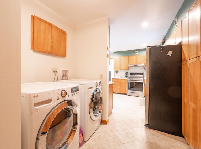 348 State Route 39, New Fairfield, CT 06812 - laundry area with washing machine and dryer, light tile patterned floors, and recessed lighting