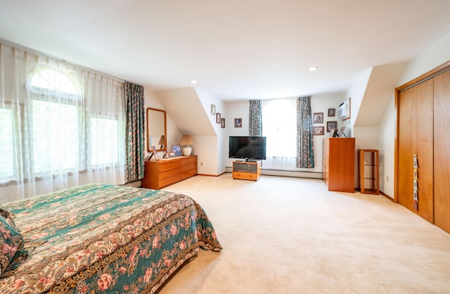 348 State Route 39, New Fairfield, CT 06812 - bedroom with a baseboard heating unit, carpet flooring, recessed lighting, and a closet