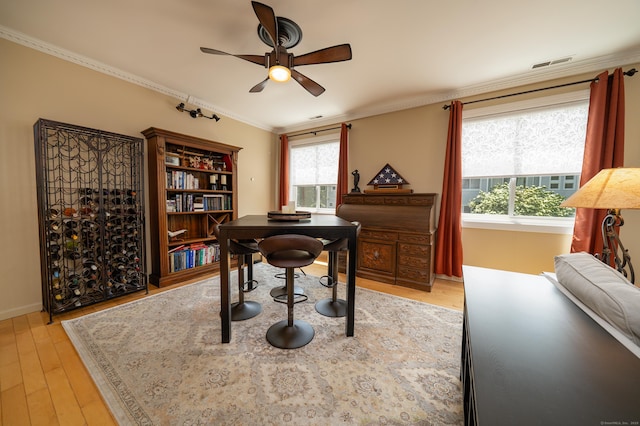 267 Melba St Apt B13, Milford, CT 06460 - office with ceiling fan, light wood-style floors, and ornamental molding