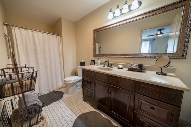 267 Melba St Apt B13, Milford, CT 06460 - bathroom featuring vanity, tile patterned flooring, a shower with curtain, and a ceiling fan