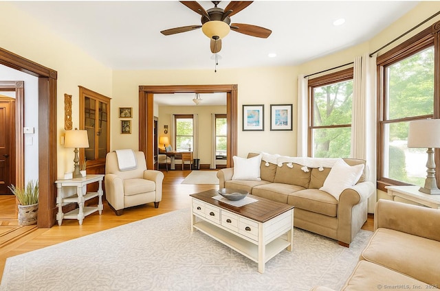 19 Prospect Hill Rd, Groton, CT 06340 - living area featuring a ceiling fan, light wood-style flooring, and recessed lighting