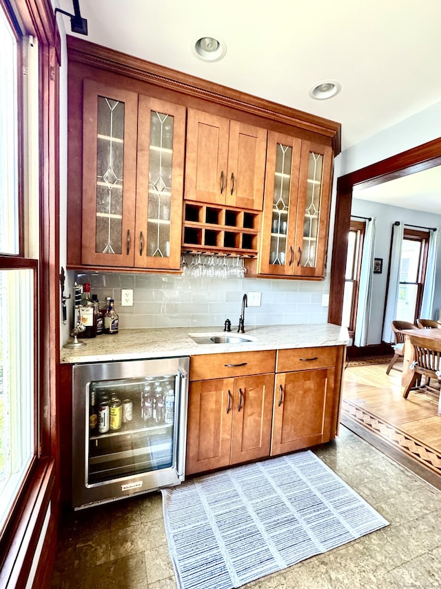 19 Prospect Hill Rd, Groton, CT 06340 - indoor wet bar featuring beverage cooler and backsplash
