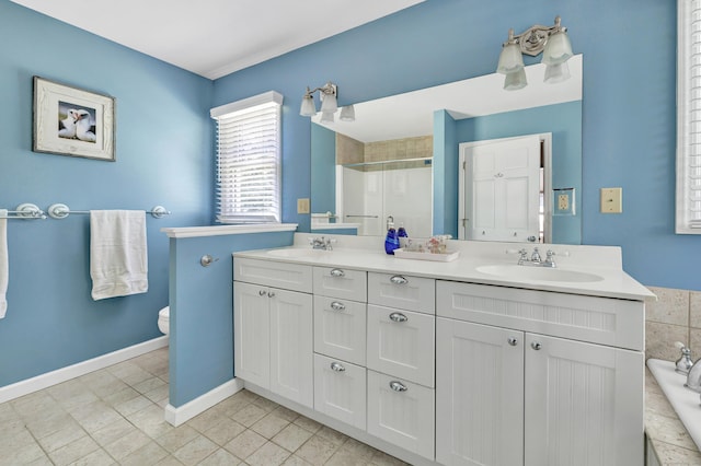 165 Booth Hill Rd, Trumbull, CT 06611 - full bathroom featuring a shower stall, double vanity, a garden tub, and tile patterned floors