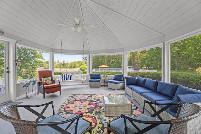 4 Johnny Cake Hill Rd, Old Lyme, CT 06371 - sunroom / solarium featuring an outdoor hangout area and a ceiling fan