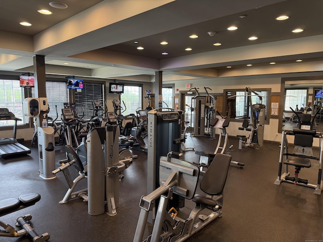 17 Wilderswood Way Unit 17, Danbury, CT 06810 - exercise room featuring recessed lighting and a tray ceiling