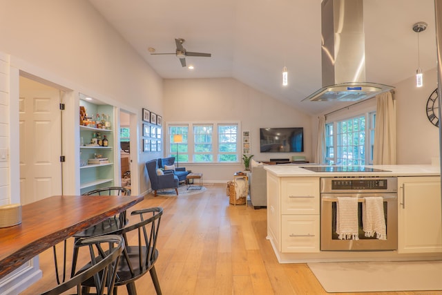 158 Stadley Rough Rd, Danbury, CT 06811 - kitchen featuring stainless steel oven, island exhaust hood, open floor plan, black electric stovetop, and a ceiling fan
