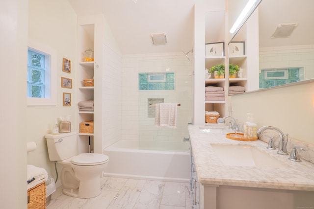 158 Stadley Rough Rd, Danbury, CT 06811 - bathroom with double vanity, tub / shower combination, marble finish flooring, and vaulted ceiling