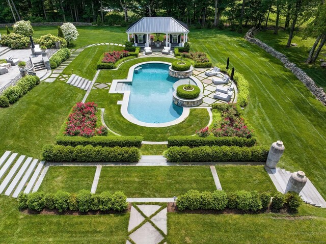 474 Ponus Rdg, New Canaan, CT 06840 - drone / aerial view of a pool area