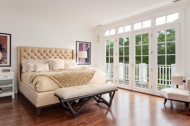 474 Ponus Rdg, New Canaan, CT 06840 - bedroom featuring access to exterior, crown molding, and wood finished floors