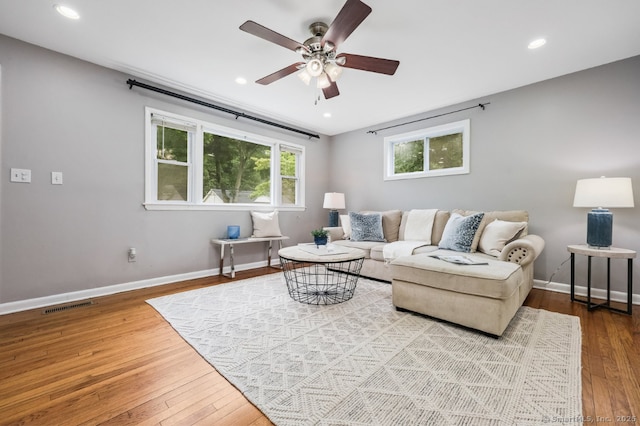 65 Bennett St, Fairfield, CT 06825 - living area with a ceiling fan, hardwood / wood-style floors, and recessed lighting