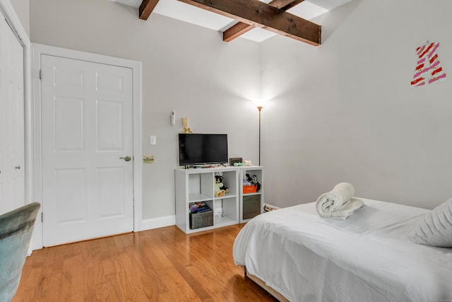 120 Highwoods Dr, Guilford, CT 06437 - bedroom featuring beam ceiling and light wood-type flooring