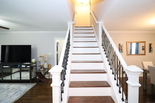 80 Longbranch Ave, Stratford, CT 06615 - staircase featuring wood finished floors and crown molding