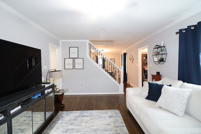 80 Longbranch Ave, Stratford, CT 06615 - living area with stairway, wood finished floors, and crown molding