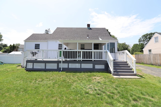 80 Longbranch Ave, Stratford, CT 06615 - rear view of property with a wooden deck, roof with shingles, and a chimney