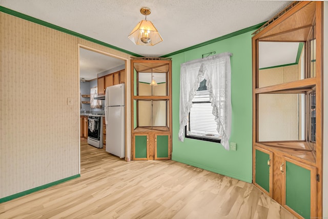 105 Woodland Park, Shelton, CT 06484 - unfurnished dining area with light wood-style flooring, ornamental molding, and a textured ceiling