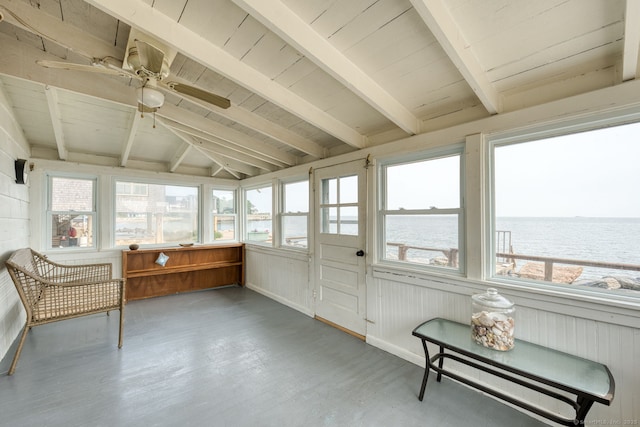 57 Circle Beach Rd, Madison, CT 06443 - sunroom / solarium featuring a water view, wood finished floors, and wood ceiling