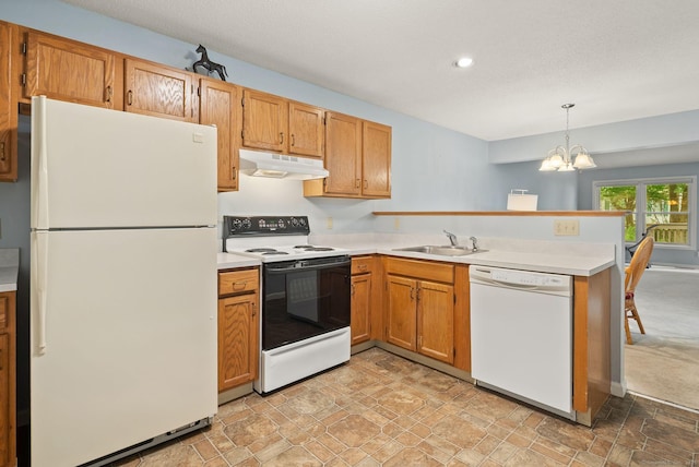 671 Ledgeview Ct Unit 671, Southington, CT 06489 - kitchen featuring white appliances, under cabinet range hood, a peninsula, light countertops, and recessed lighting