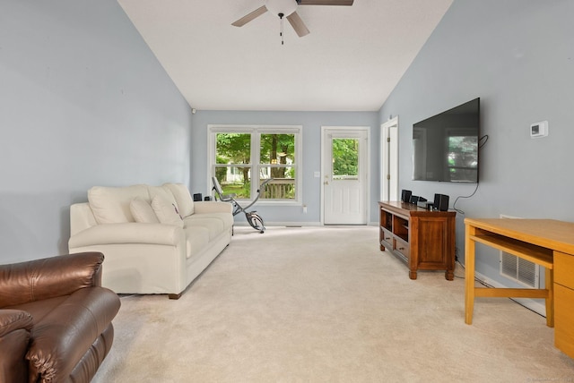 671 Ledgeview Ct Unit 671, Southington, CT 06489 - living area featuring lofted ceiling, light carpet, and ceiling fan